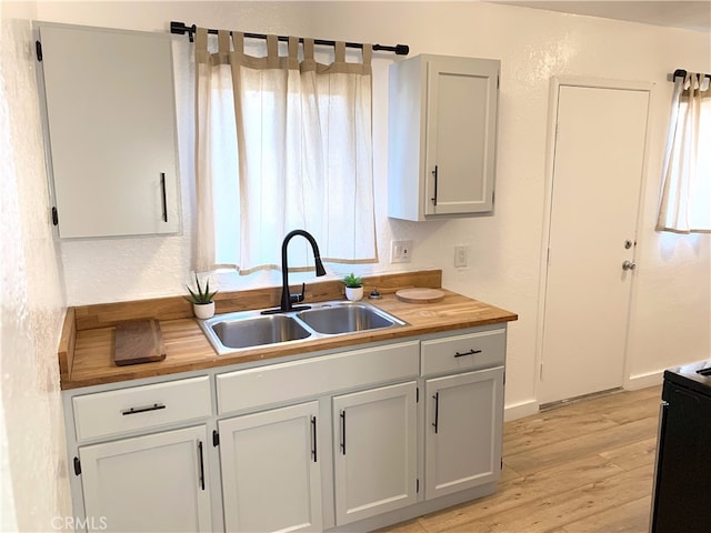 3443 W Blvd, Los Angeles, CA 90016 - kitchen featuring a sink, butcher block counters, light wood-type flooring, and electric range oven