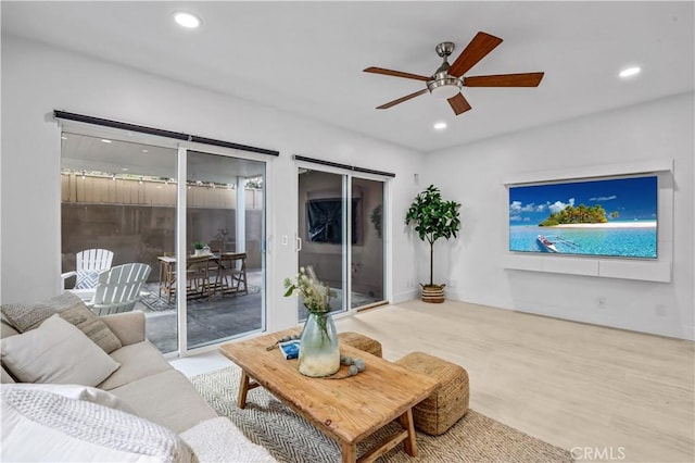 309 W Avenida Palizada, San Clemente, CA 92672 - living area with ceiling fan, wood finished floors, and recessed lighting