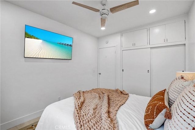309 W Avenida Palizada, San Clemente, CA 92672 - bedroom featuring a closet, recessed lighting, a ceiling fan, and baseboards