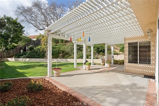 view of patio / terrace featuring a fenced backyard and a pergola