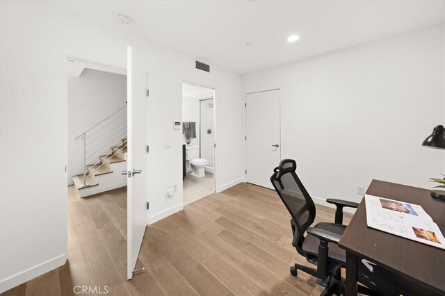 1923 N Gower St, Los Angeles, CA 90068 - office area featuring wood finished floors, baseboards, and recessed lighting