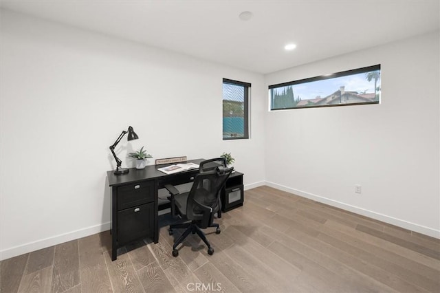 1923 N Gower St, Los Angeles, CA 90068 - office area with wood finished floors, baseboards, and recessed lighting