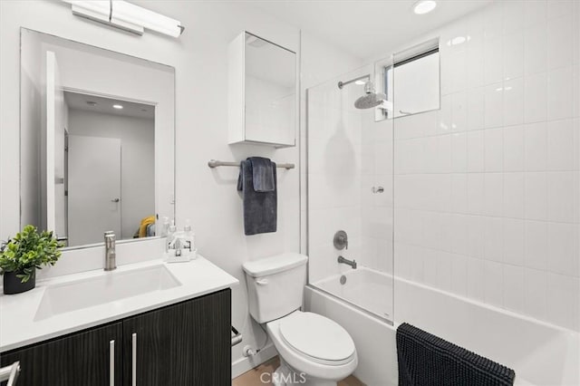 1923 N Gower St, Los Angeles, CA 90068 - bathroom featuring toilet, vanity, shower / bathtub combination, and recessed lighting