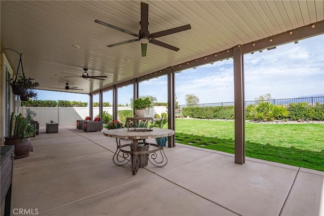 view of patio / terrace with a ceiling fan and a fenced backyard