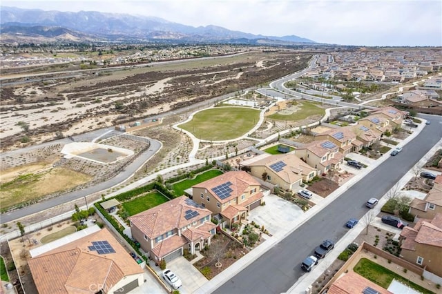 aerial view featuring a residential view and a mountain view