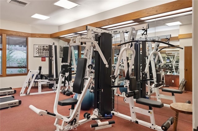 workout area with visible vents