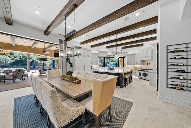 4065 Via Palo Verde Lago, Alpine, CA 91901 - dining space featuring recessed lighting, a notable chandelier, and beamed ceiling