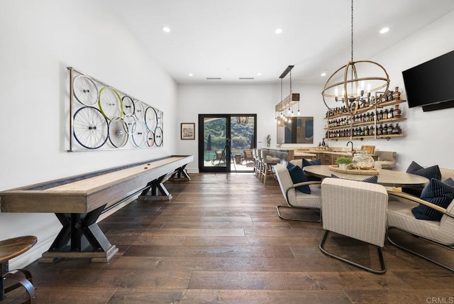 4065 Via Palo Verde Lago, Alpine, CA 91901 - dining room with recessed lighting, indoor wet bar, and dark wood finished floors