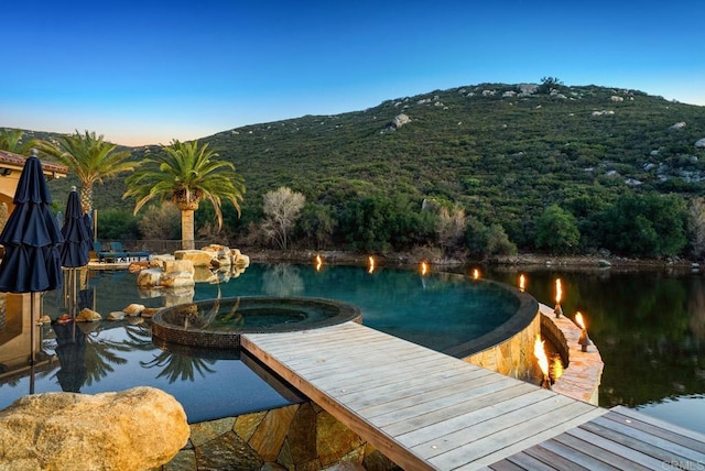 4065 Via Palo Verde Lago, Alpine, CA 91901 - dock area with a mountain view and an in ground hot tub