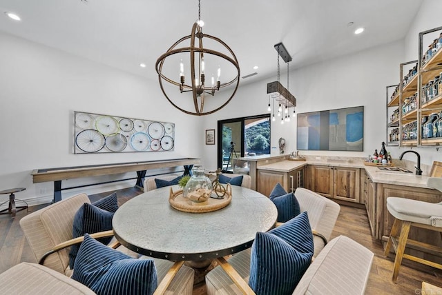 4065 Via Palo Verde Lago, Alpine, CA 91901 - dining room featuring recessed lighting, wood finished floors, and an inviting chandelier