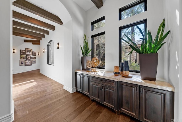 4065 Via Palo Verde Lago, Alpine, CA 91901 - interior space with beamed ceiling, wood finished floors, and baseboards