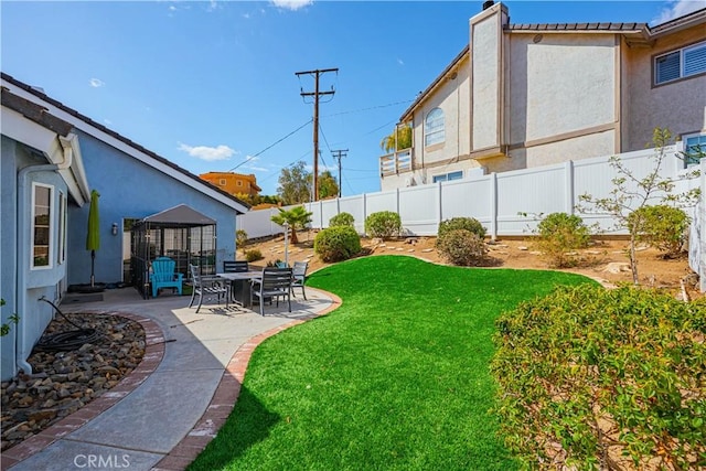 view of yard featuring a patio area and a fenced backyard