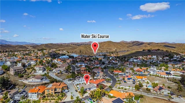 aerial view featuring a residential view and a mountain view