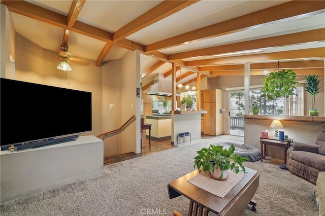 30919 Valley Oak Dr, Running Springs, CA 92382 - living room with ceiling fan and light carpet