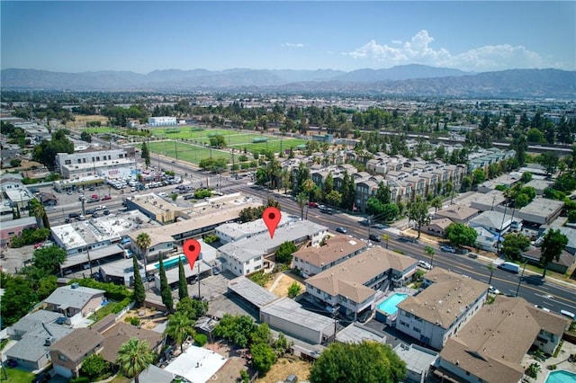 drone / aerial view with a mountain view