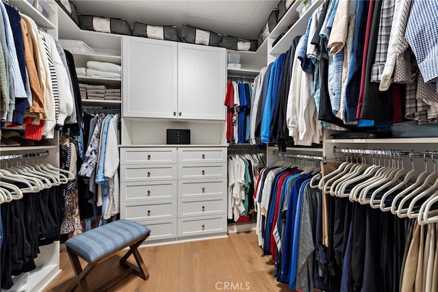 walk in closet with light wood-style floors