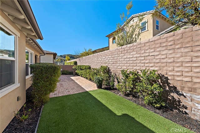 view of yard with a patio area and a fenced backyard