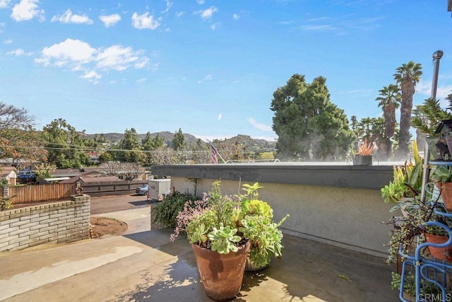 view of patio featuring a mountain view