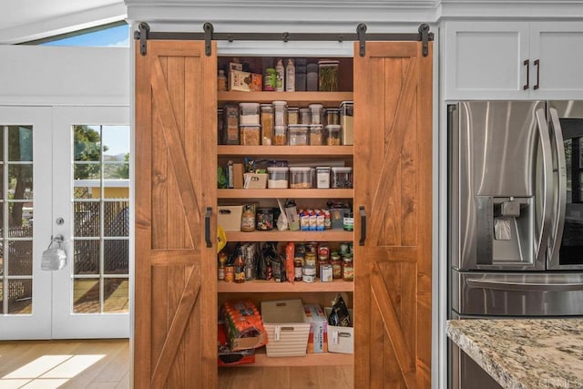 storage area with french doors