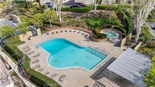 community pool with a community hot tub and a patio