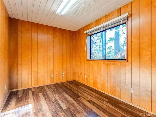 empty room featuring wood walls and wood finished floors