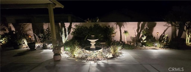 view of patio at night