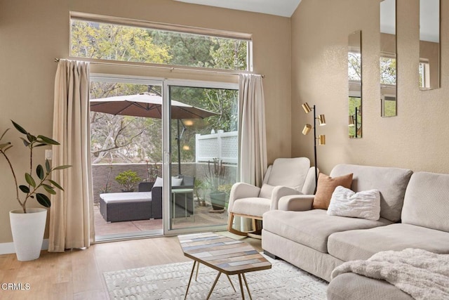 living room with wood finished floors