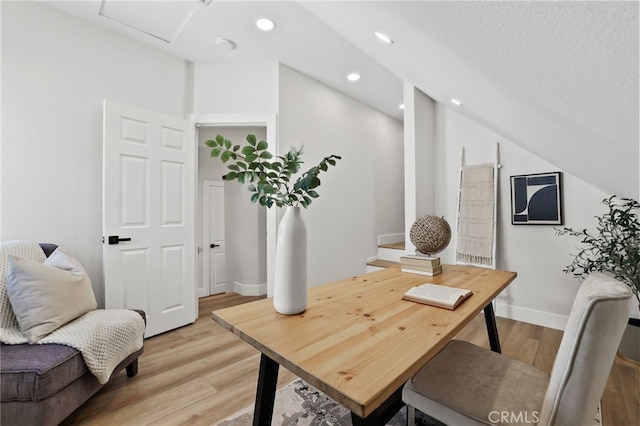 office area featuring light wood-style floors, recessed lighting, and baseboards