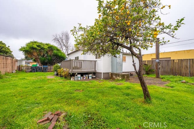 view of yard featuring a deck and a fenced backyard