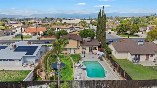 aerial view with a mountain view and a residential view