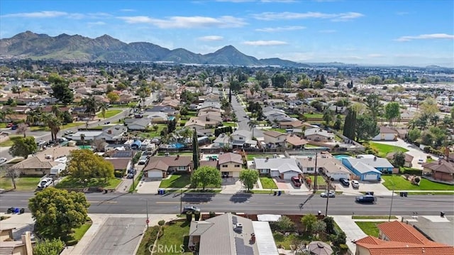 bird's eye view featuring a mountain view and a residential view