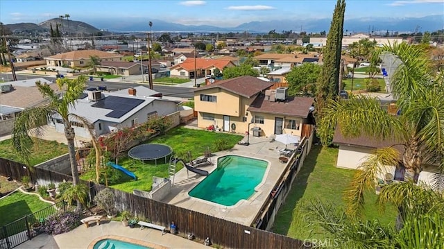 aerial view with a mountain view and a residential view