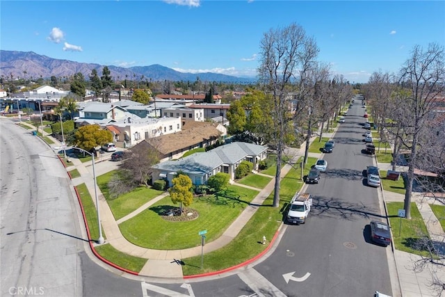 aerial view featuring a residential view and a mountain view