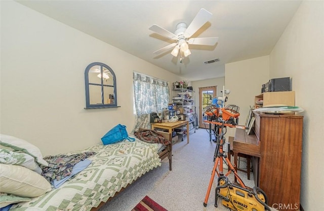 45544 Pine River Rd, Ahwahnee, CA 93601 - carpeted bedroom featuring a ceiling fan and visible vents