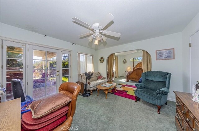 45544 Pine River Rd, Ahwahnee, CA 93601 - interior space featuring a ceiling fan and arched walkways