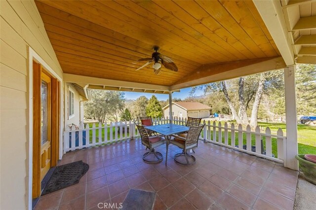 45544 Pine River Rd, Ahwahnee, CA 93601 - view of patio featuring ceiling fan and outdoor dining area