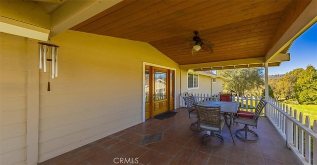 45544 Pine River Rd, Ahwahnee, CA 93601 - view of patio with a ceiling fan and outdoor dining space