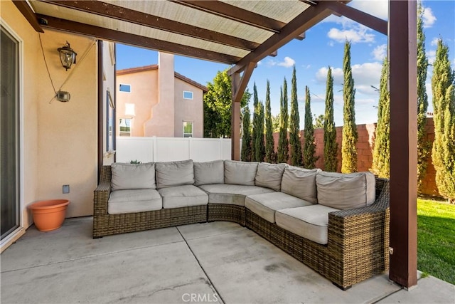 view of patio / terrace featuring outdoor lounge area and a fenced backyard