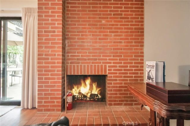 interior details with a fireplace