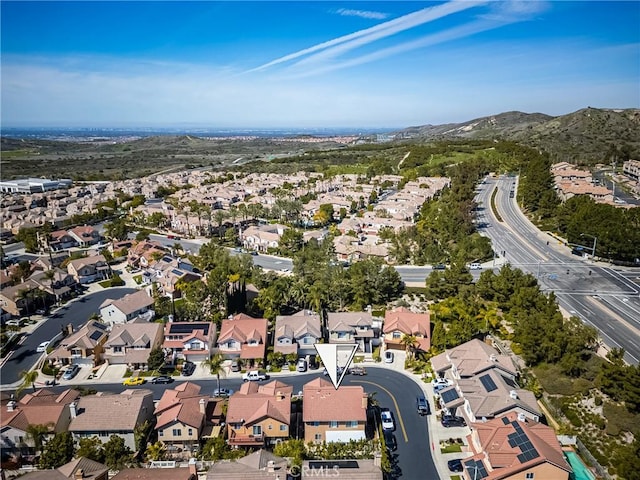 aerial view featuring a residential view and a mountain view