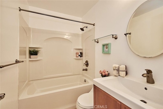 full bath featuring toilet, shower / tub combination, and vanity