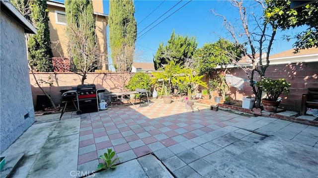 view of patio / terrace featuring a fenced backyard and a grill