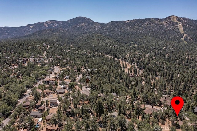 birds eye view of property with a mountain view and a view of trees