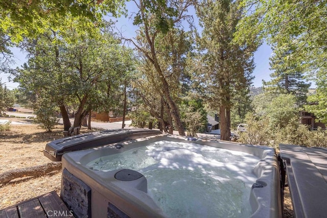 view of yard featuring a hot tub