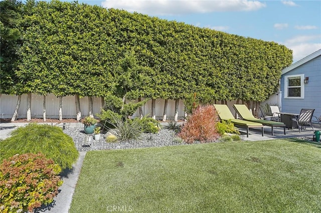 view of yard featuring a patio area and fence