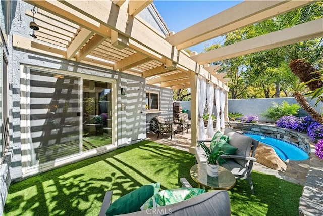 view of patio / terrace with a fenced in pool and a pergola