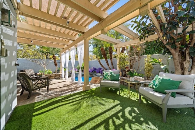 view of patio / terrace with a fenced backyard and a pergola