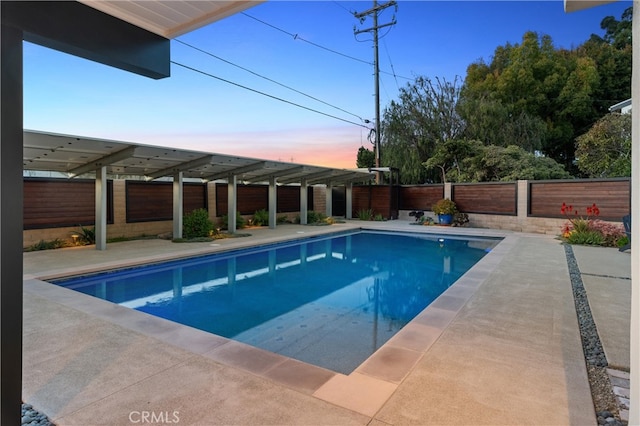 view of swimming pool featuring a patio area, a fenced backyard, and a fenced in pool