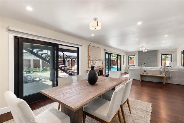 2885 Europa Dr, Costa Mesa, CA 92626 - dining space featuring recessed lighting, baseboards, and dark wood-style flooring