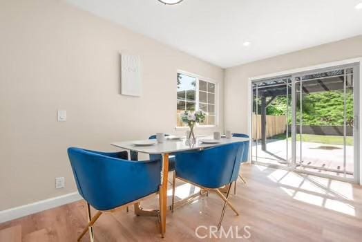 dining room featuring a wealth of natural light, baseboards, and wood finished floors